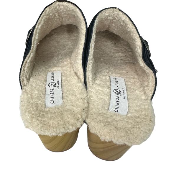 Chinese Laundry Carlie Clog Black Suede Wooden Shoe Women Size 10 Shearling - Picture 4 of 14